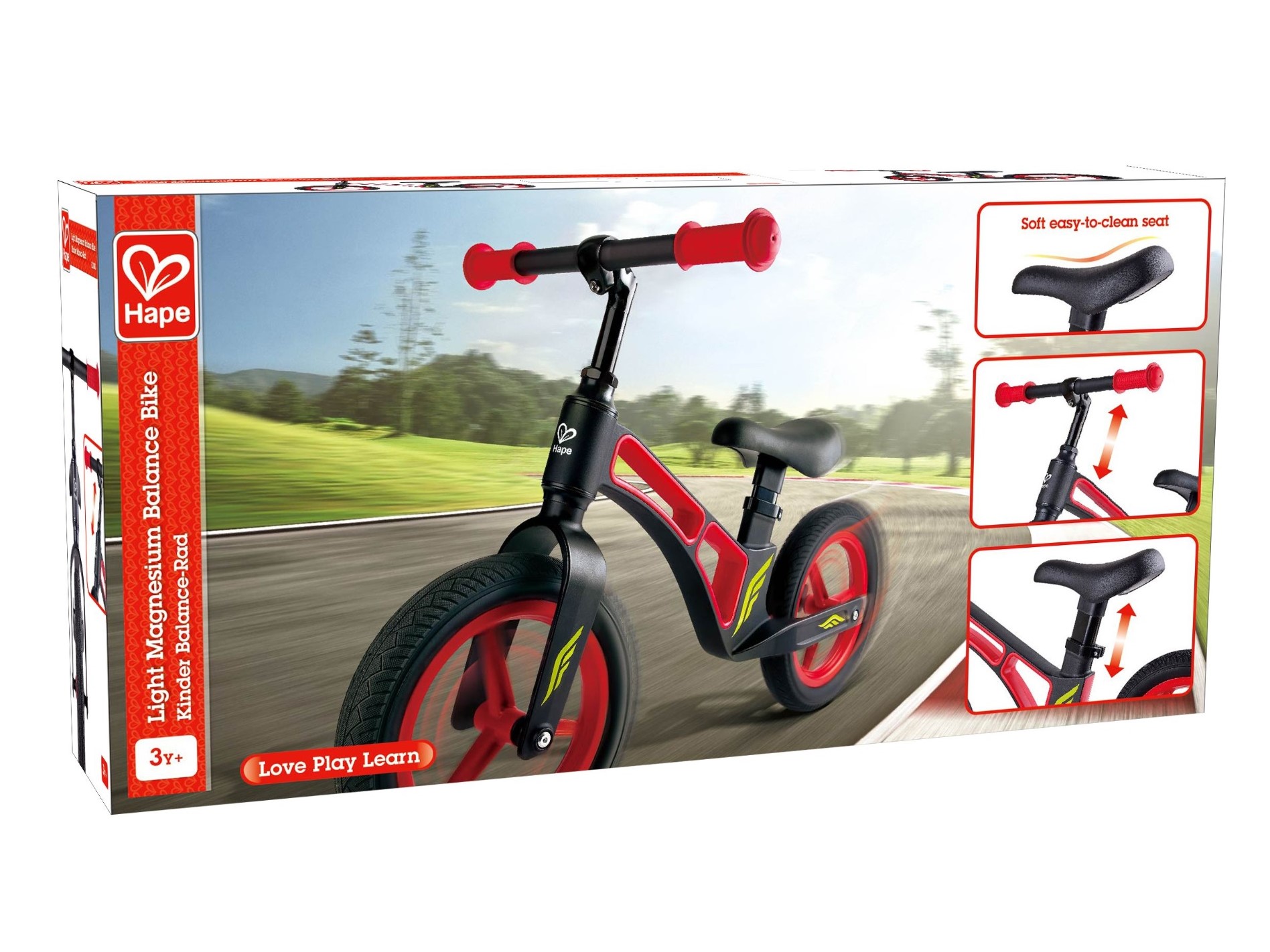 Hebu Mein Shop Kinder-Fahrrad – schwarz/rot – Laufrad erstes verstellbares HAPE –