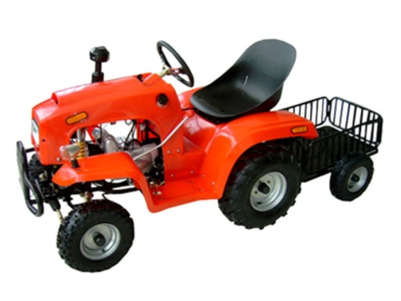 Mini-Traktor rot mit 110ccm 4-Taktmotor, 4-Ganggetriebe, mit Anhänger –